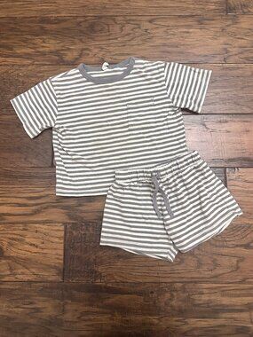 Quincy Mae Gray Stripe Shorts Set